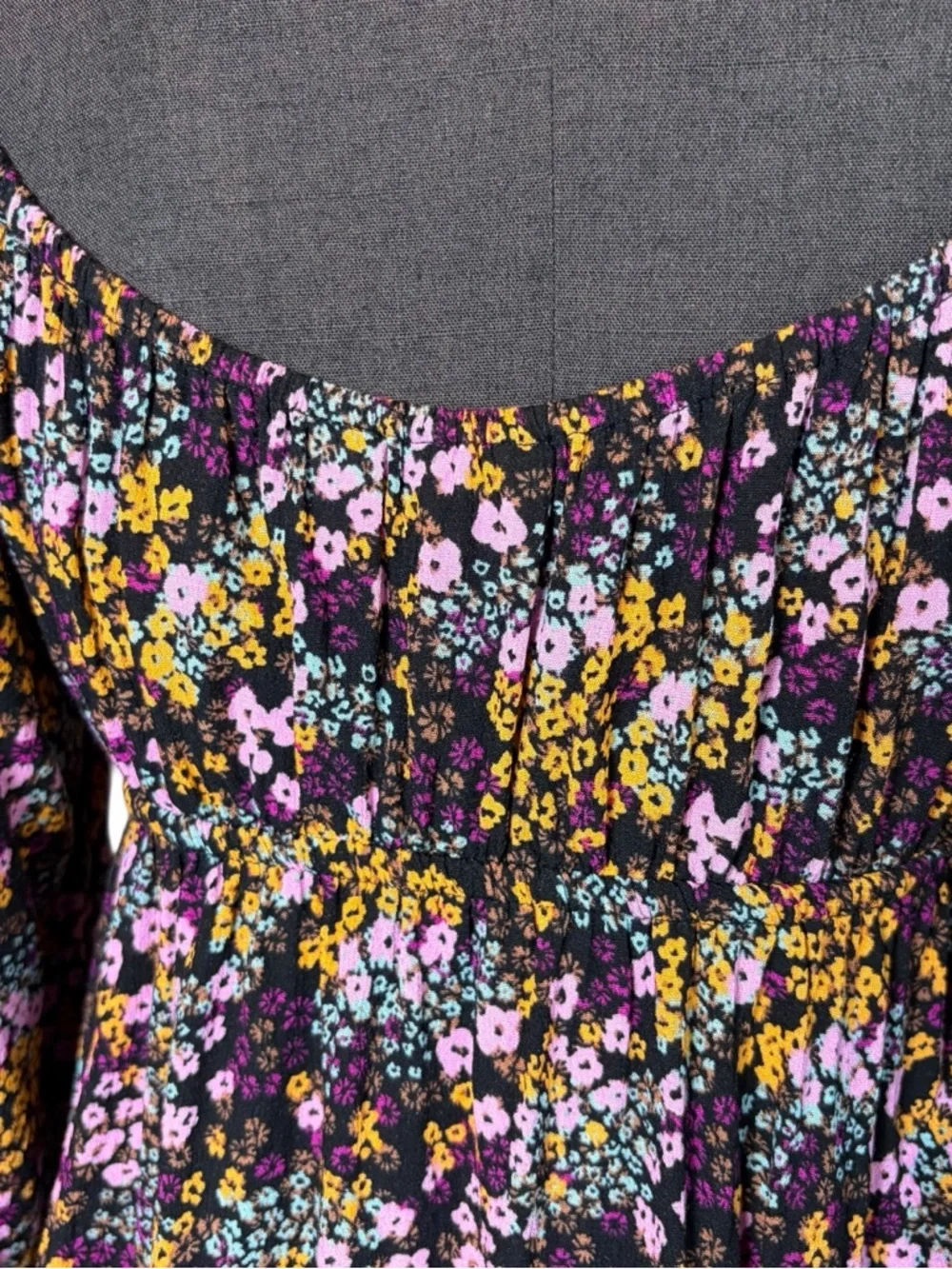 Roxy Floral Mini Dress Size M Boho Peasant Long Sleeve Cottagecore - Picture 5 of 9